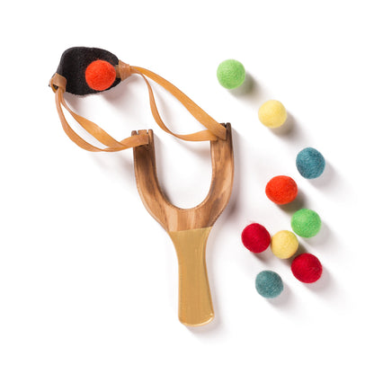 Wooden Slingshot with Felt Ammo